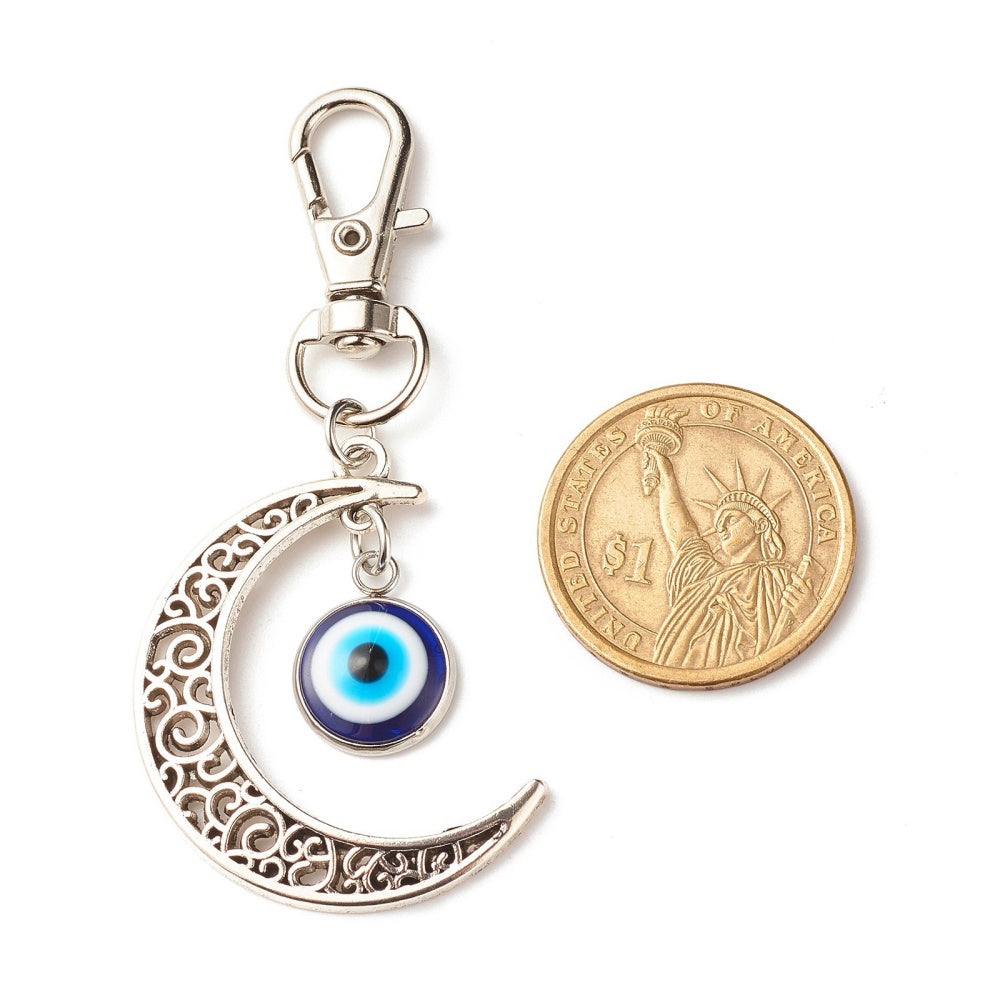 Evil Eye Silver Moon Keychain