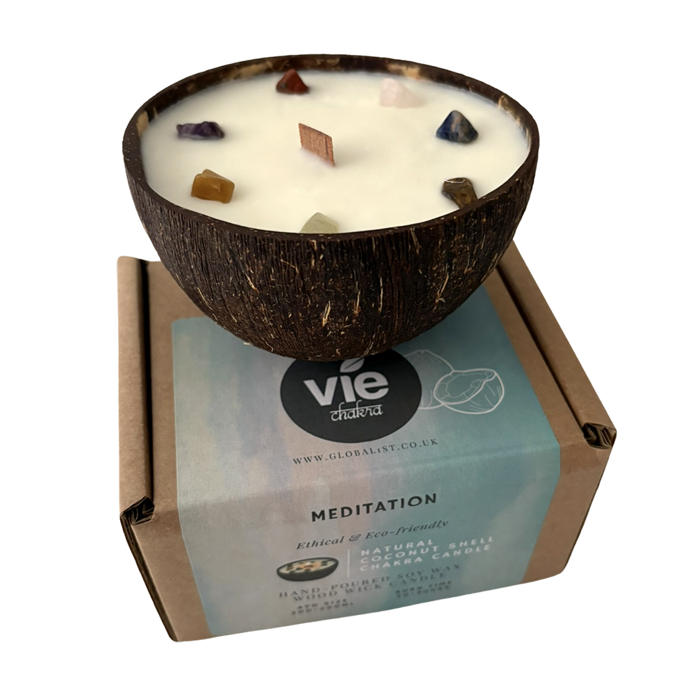 Coconut Shell Candle, Meditation with 7 Chakra Gemstones