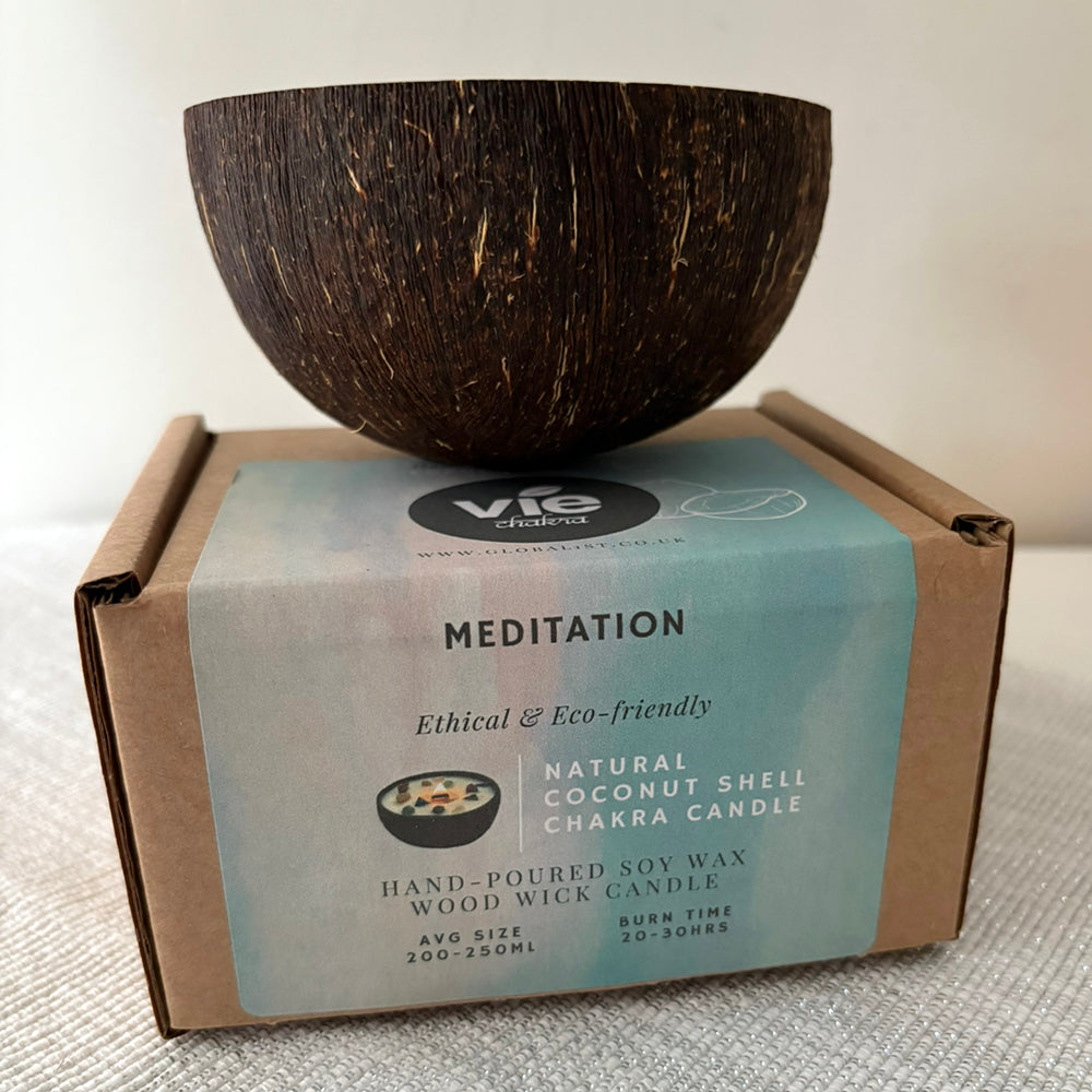 Coconut Shell Candle, Meditation with 7 Chakra Gemstones
