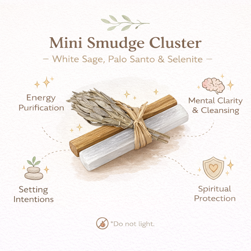 Mini Smudge Cluster, White Sage with Palo Santo and Selenite 4"
