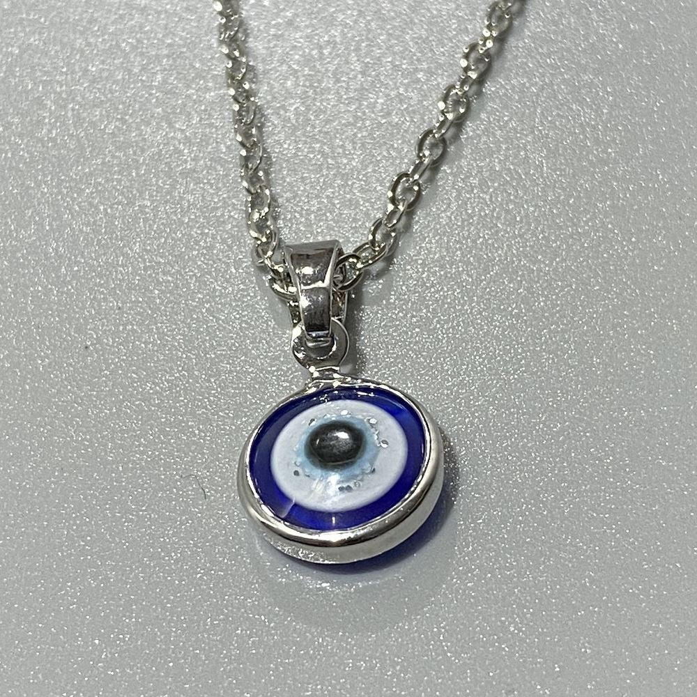 Evil Eye Pendant, Silver Chain, 1cm Diameter