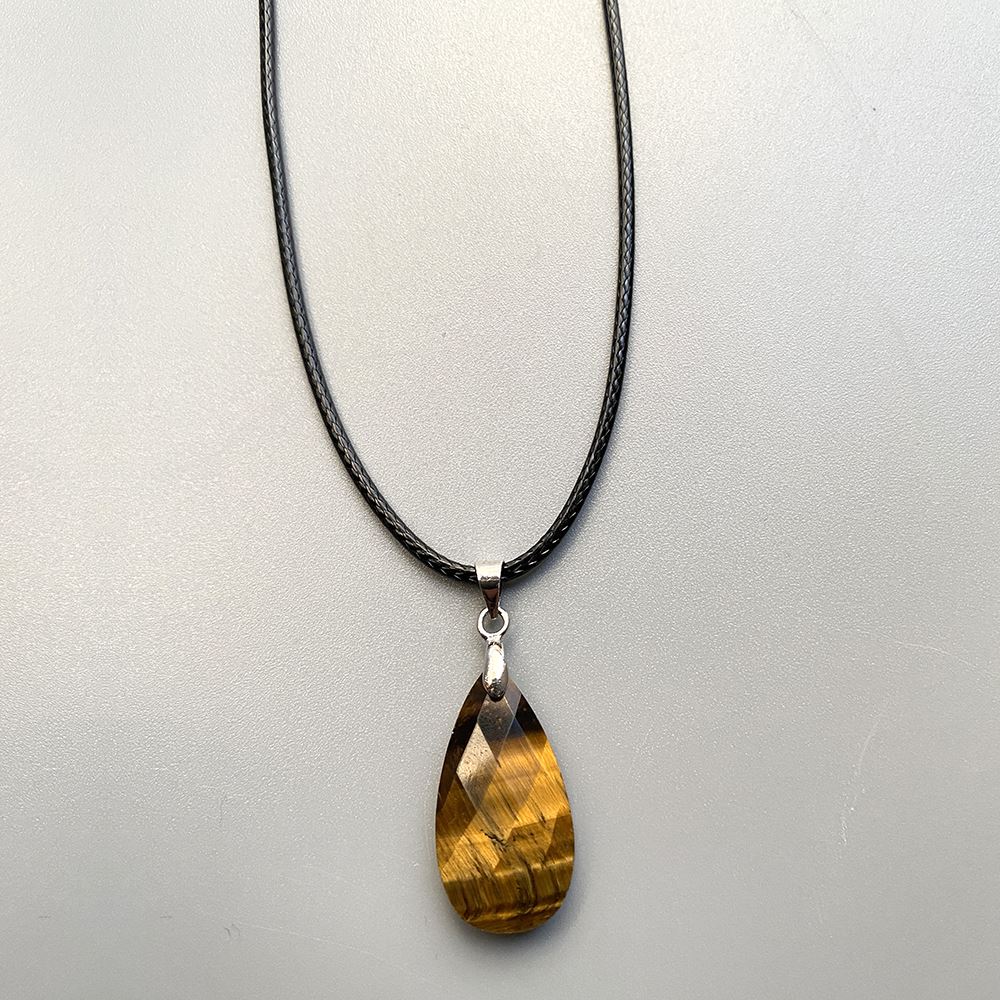 Teardrop Faceted Pendant with Black Cord, 2.5x1.5cm