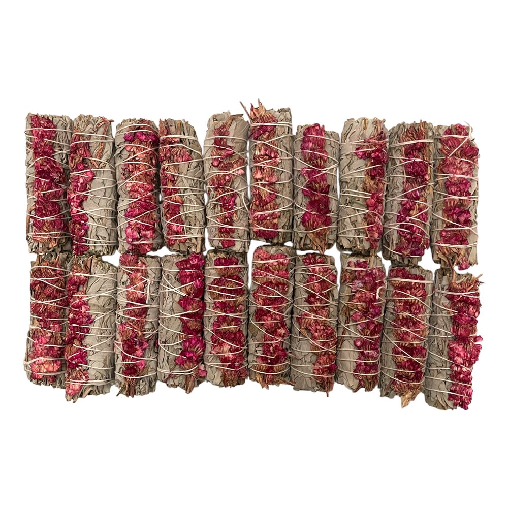 Smudge Stick, White Sage and Pink Sinuata 4", Pack of 20