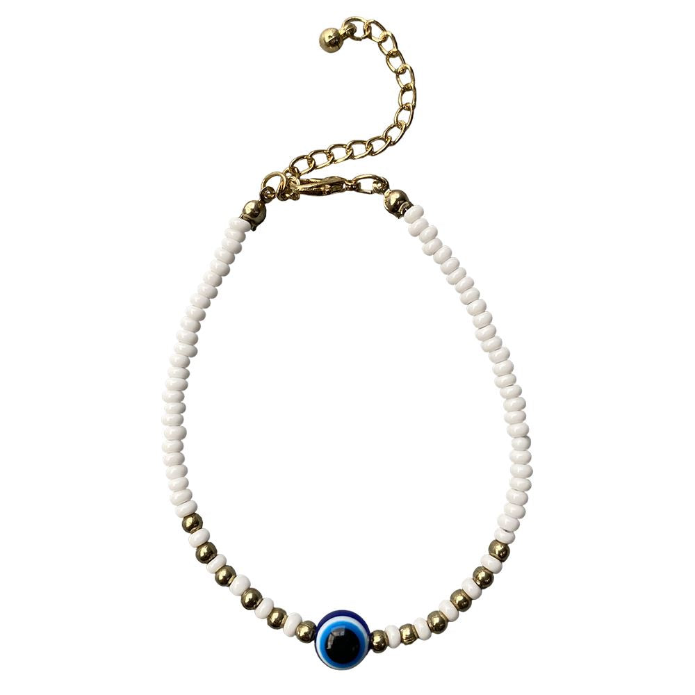 Evil Eye Bracelet with 6 Gold Beads Each Side, (JIT)