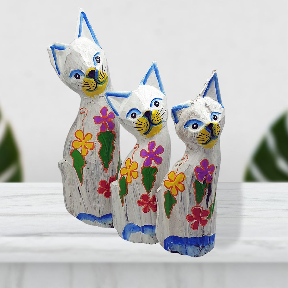 Sexy Cat Carving, White - Set of 3, 20/18/15cm