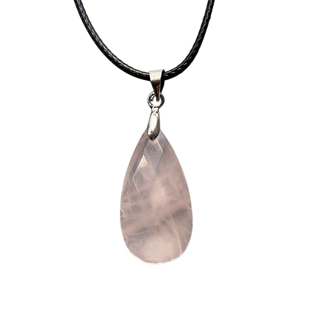 Teardrop Faceted Pendant with Black Cord, 2.5x1.5cm