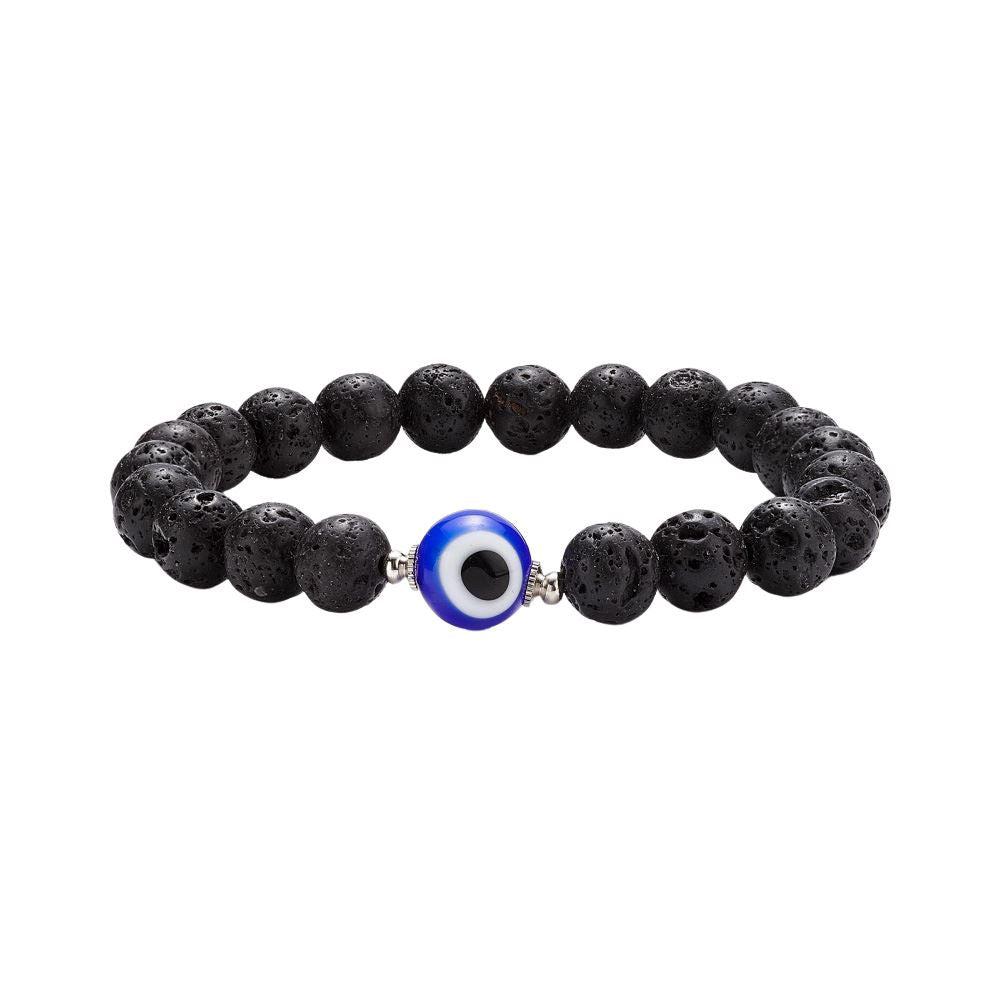 Lava Stone Bracelet with Evil Eye, Assorted Colour