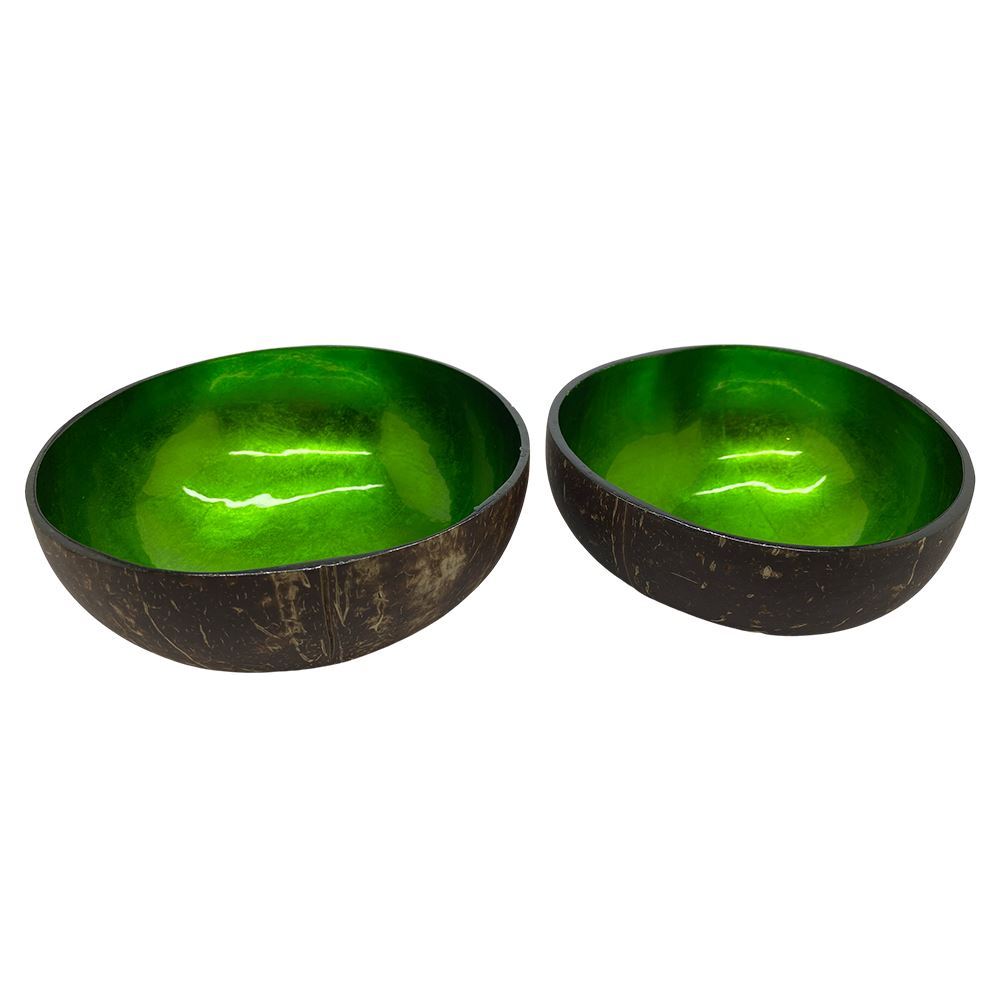 Hand-Painted Coconut Bowls, Lacquered, Set of 2