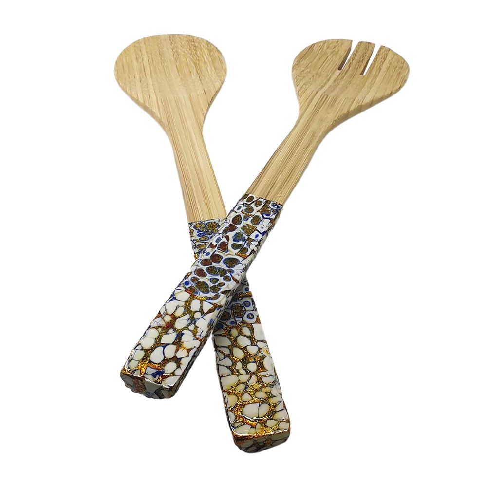 Bamboo Salad Servers, Blue