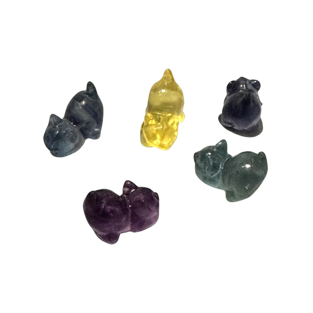 Rainbow Fluorite Mini Pouncing Cat, 1.5x1cm