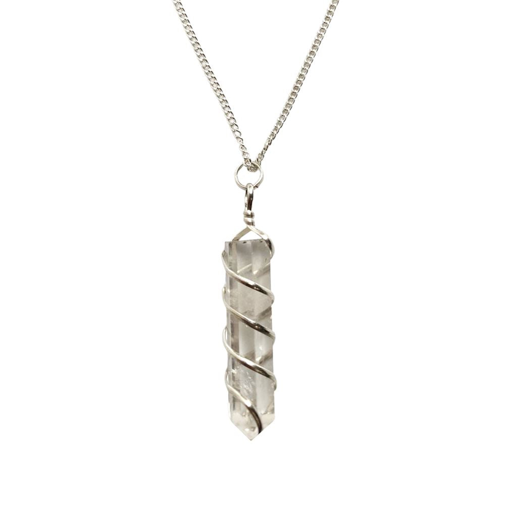 Wire Wrapped Pencil Pendant, Silver Chain