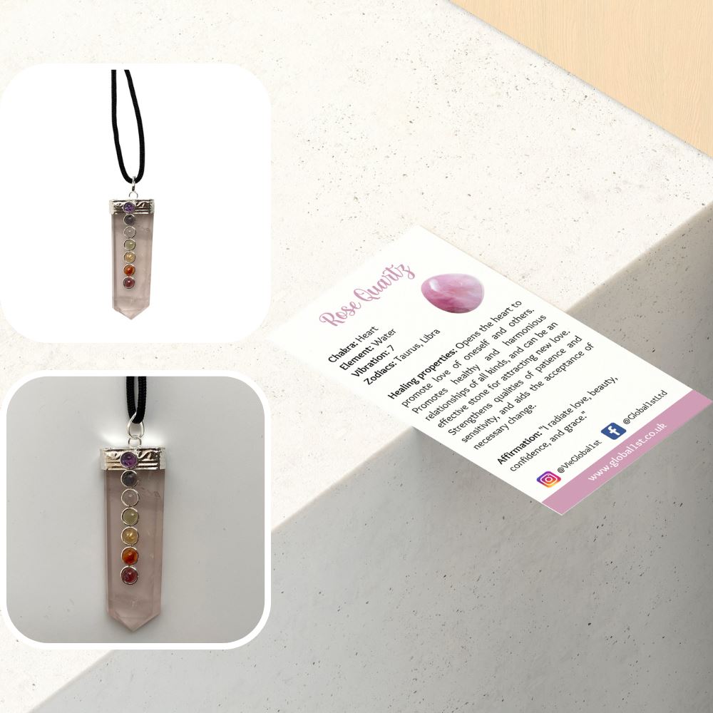 7 Chakra Flat Pendant, Black String, 5x1.5cm