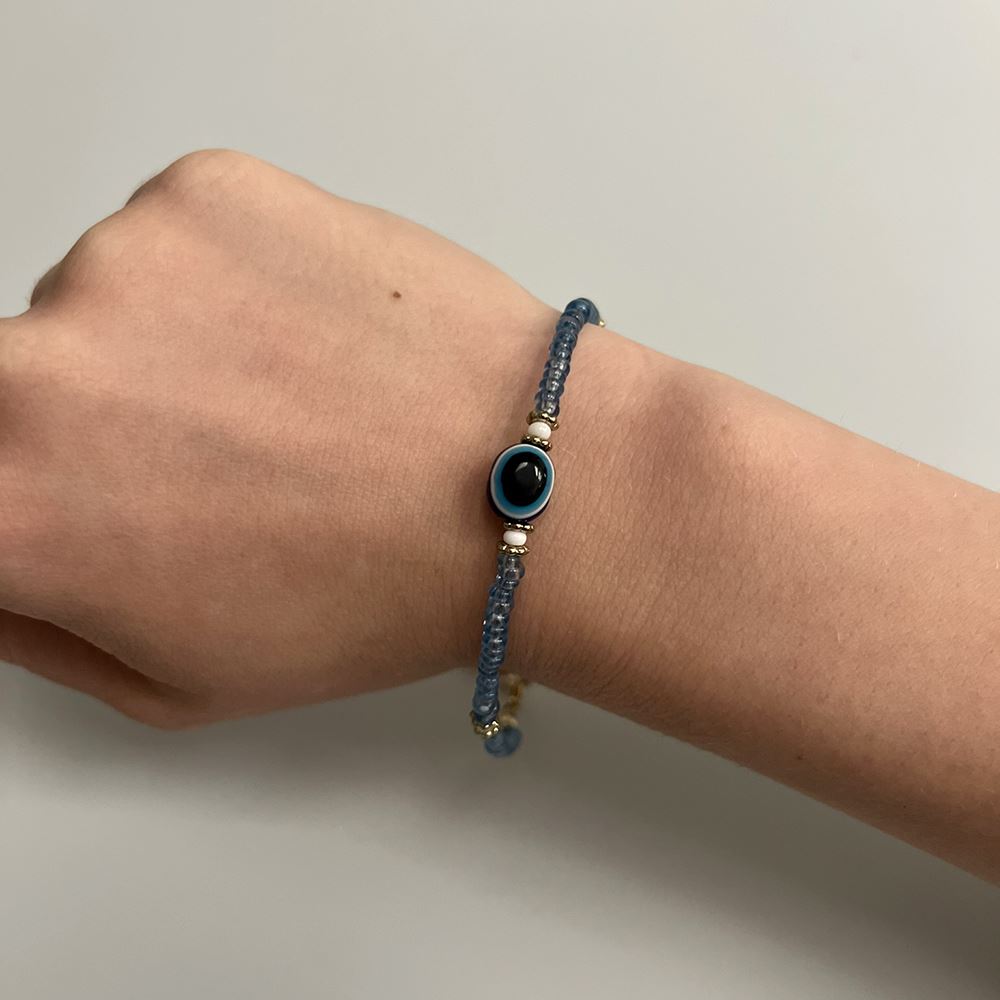 Evil Eye Bracelet, White Beads, (JIT)