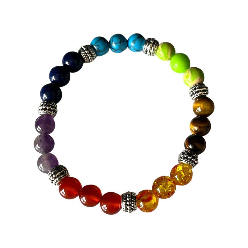 Chakra Bracelet, 8mm, 7 Chakra with Metal Accents