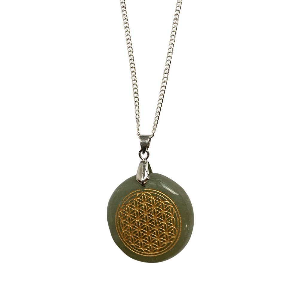 Disc Pendant & Flower of Life Design with Silver Chain
