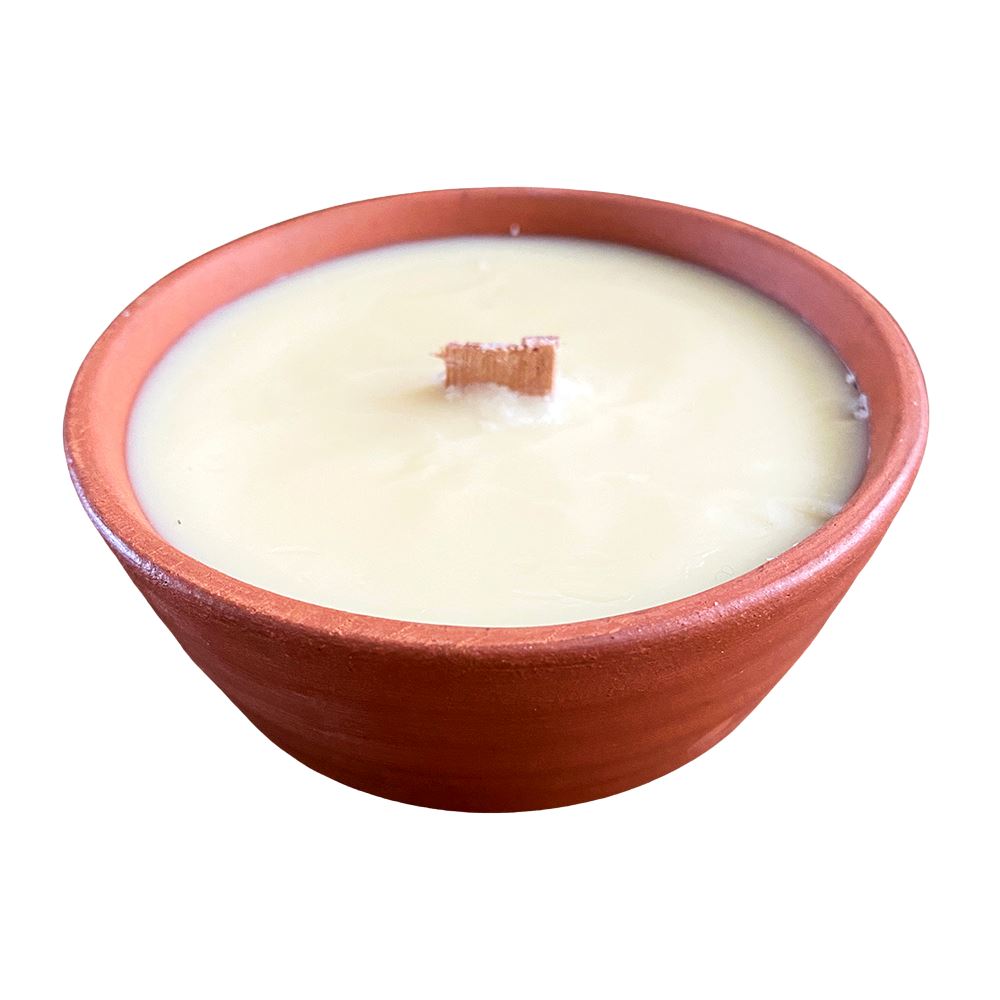 Handmade Candle in Clay Pot, 9x4cm, Coconut