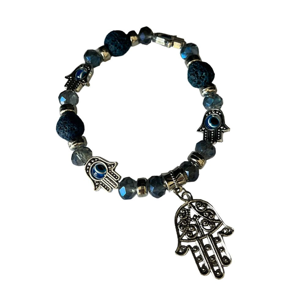 Hamsa Hand Evil Eye and Lava Bracelet