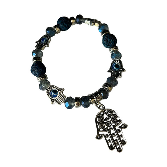 Hamsa Hand Evil Eye and Lava Bracelet