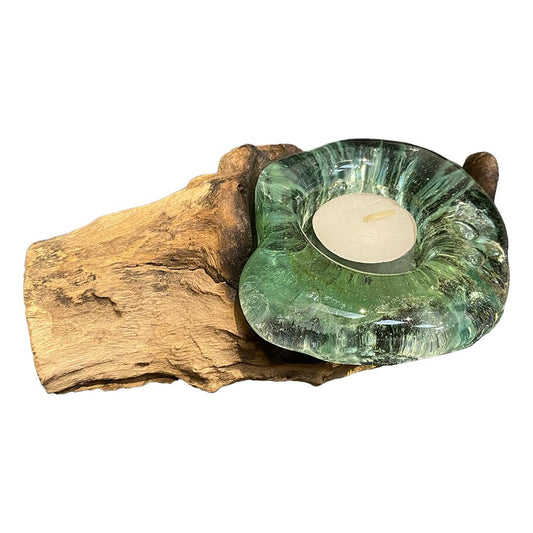 Molten Glass on Balanese Gamal Wood Tealight Holder