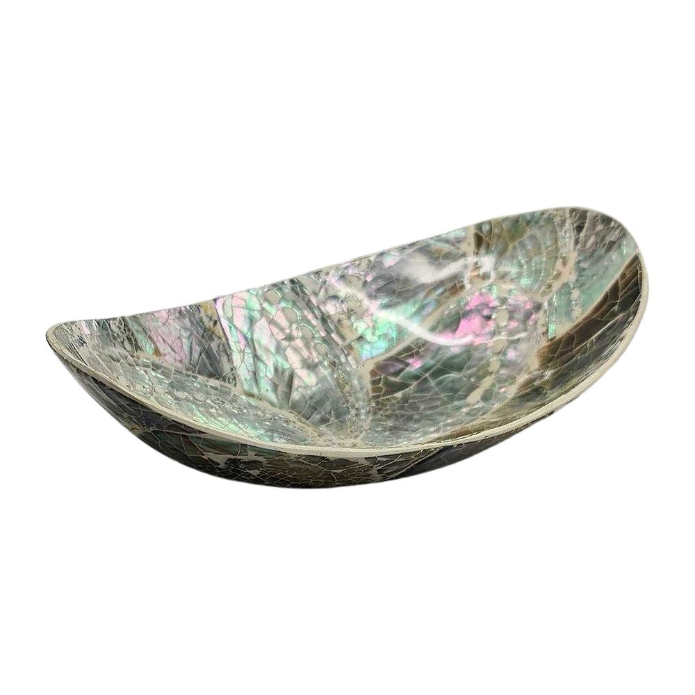 Capiz Inlay Boat-Shaped Bowl, Green/Silver