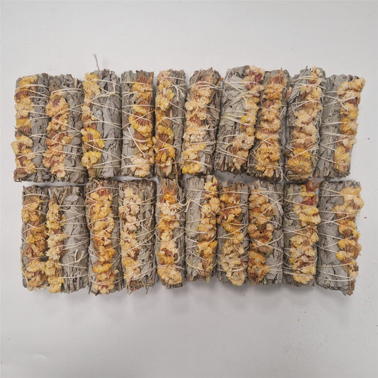 Smudge Stick, White Sage and Yellow Sinuata 4", Pack of 20