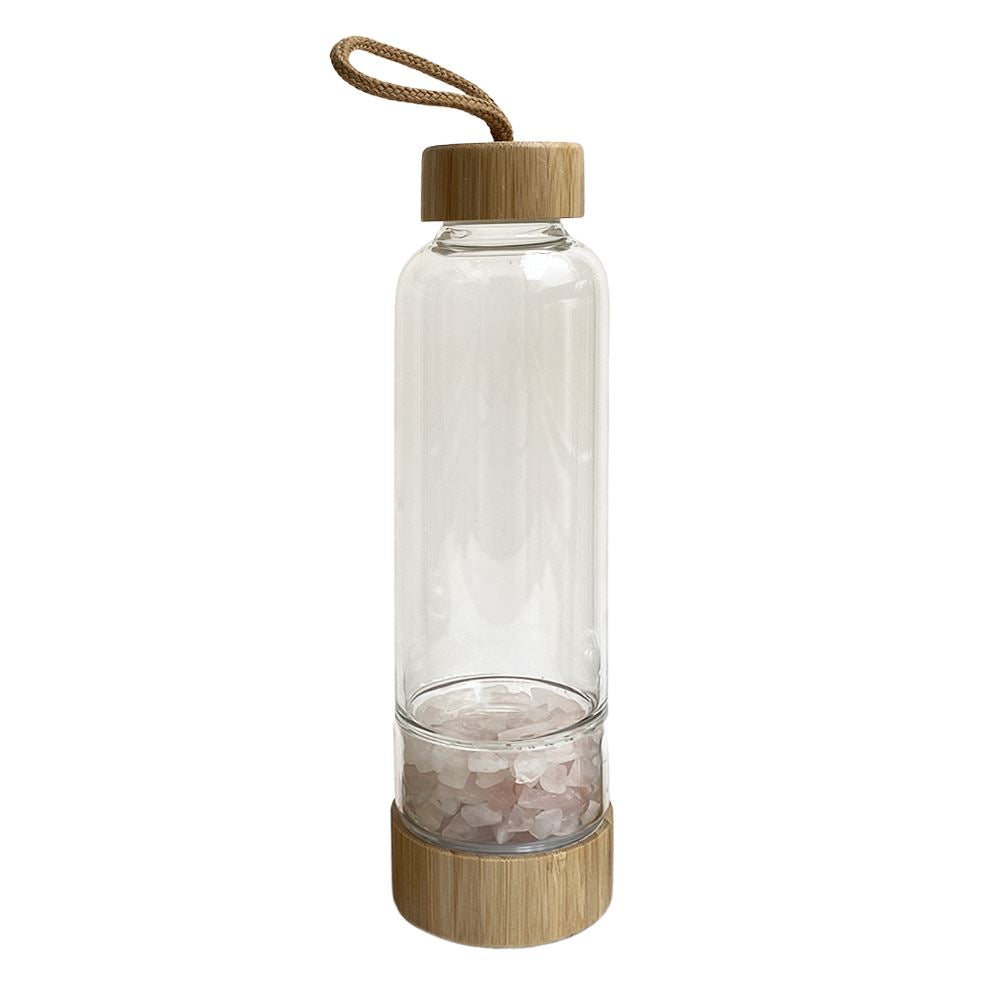 Crystal Water Bottle, 400ml 25x6x6cm, Chamber Bottle, Rose Quartz