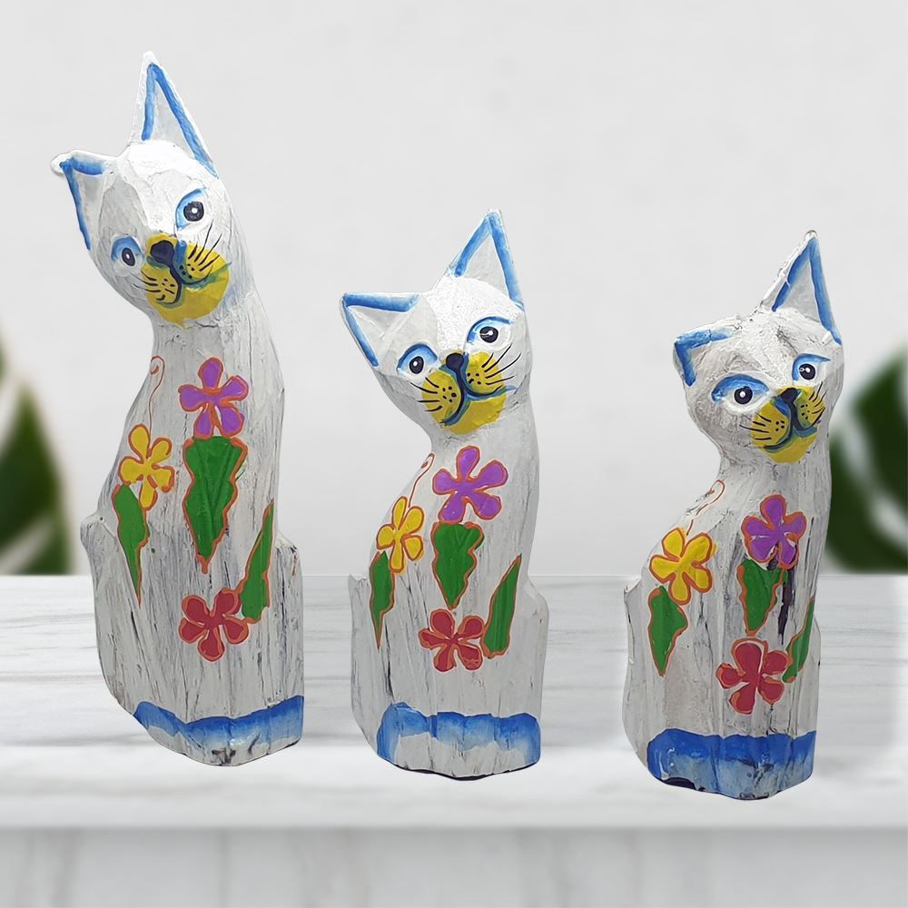 Sexy Cat Carving, White - Set of 3, 20/18/15cm