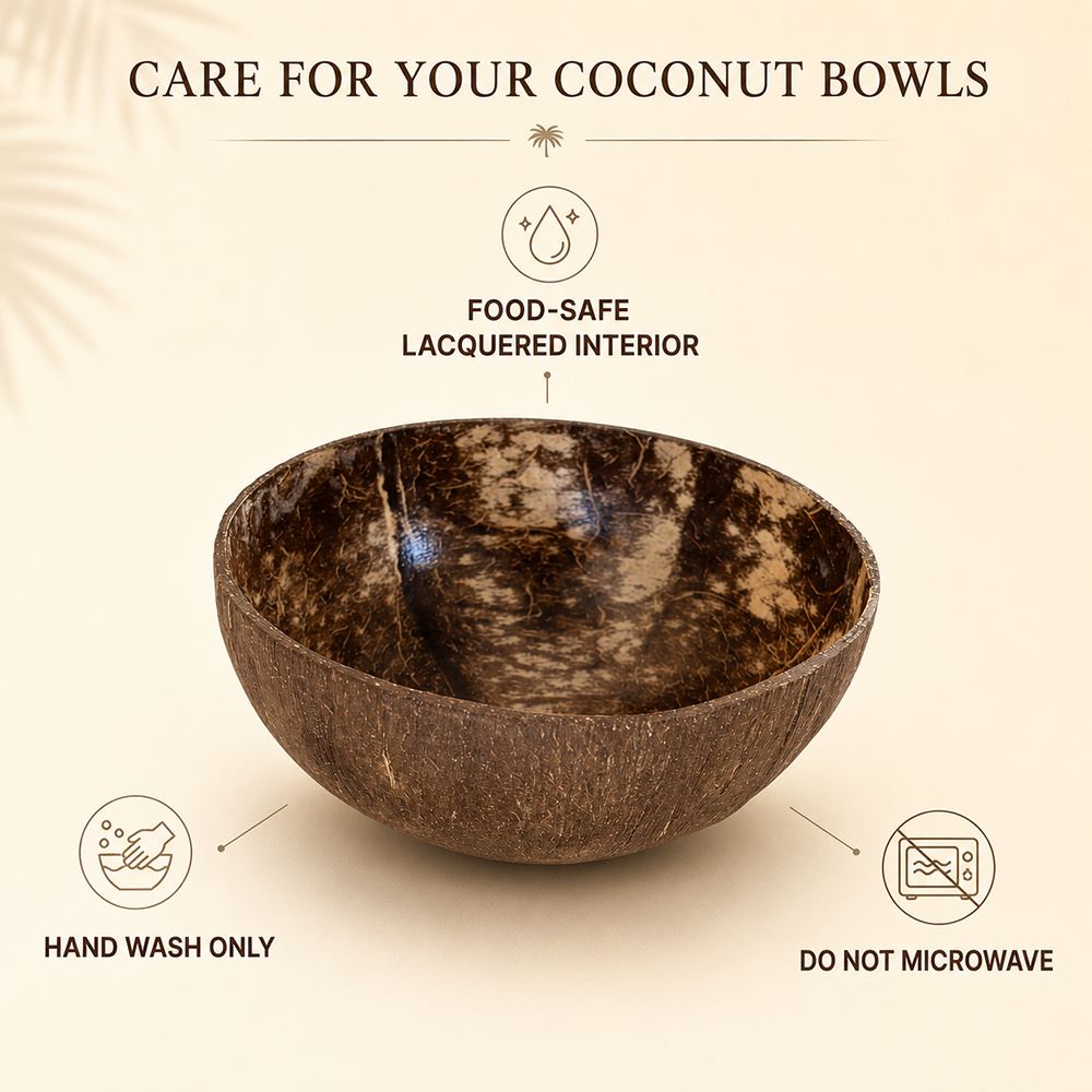 Natural Coconut Shell Bowls Food-Safe Lacquered Interior Large 12-13cm