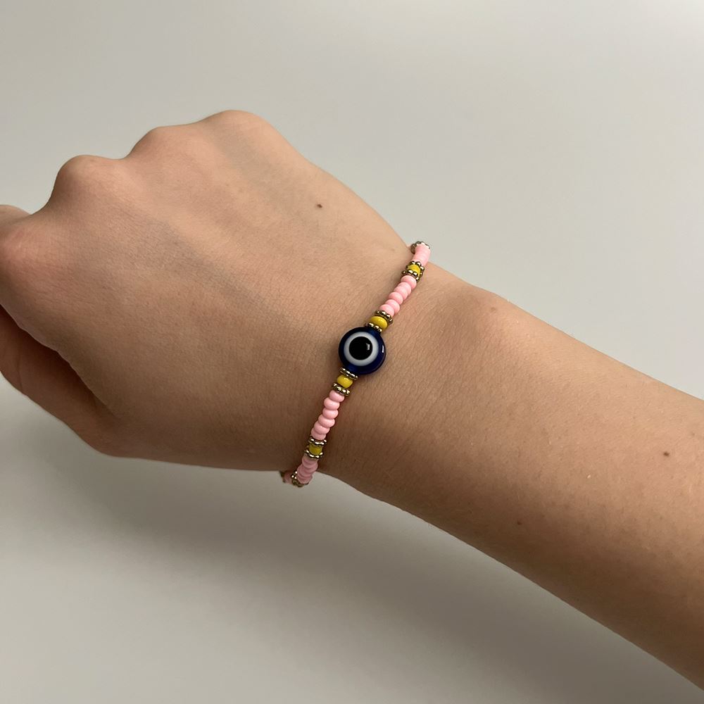 Evil Eye Bracelet, Yellow Beads, (JIT)