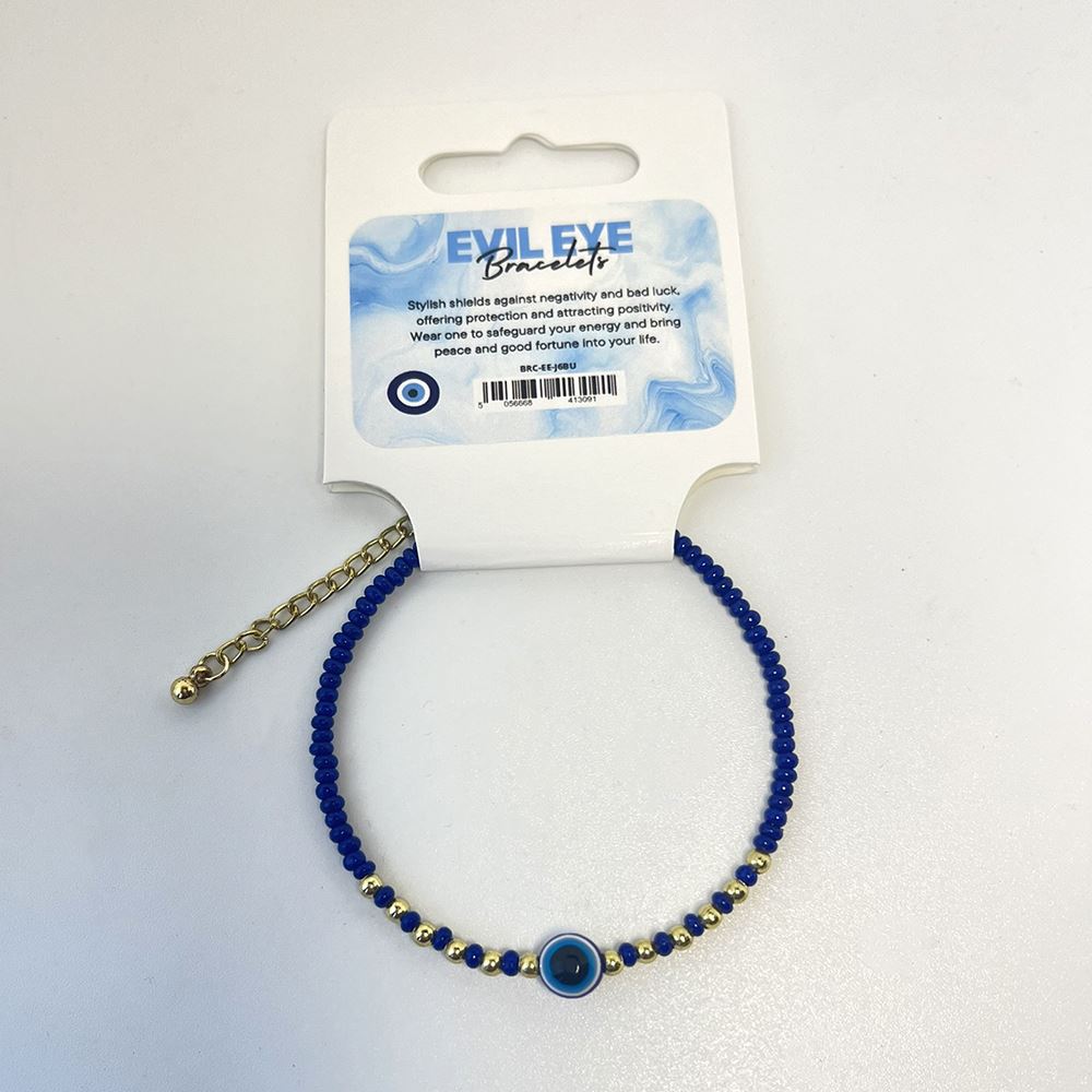 Evil Eye Bracelet with 6 Gold Beads Each Side, (JIT)