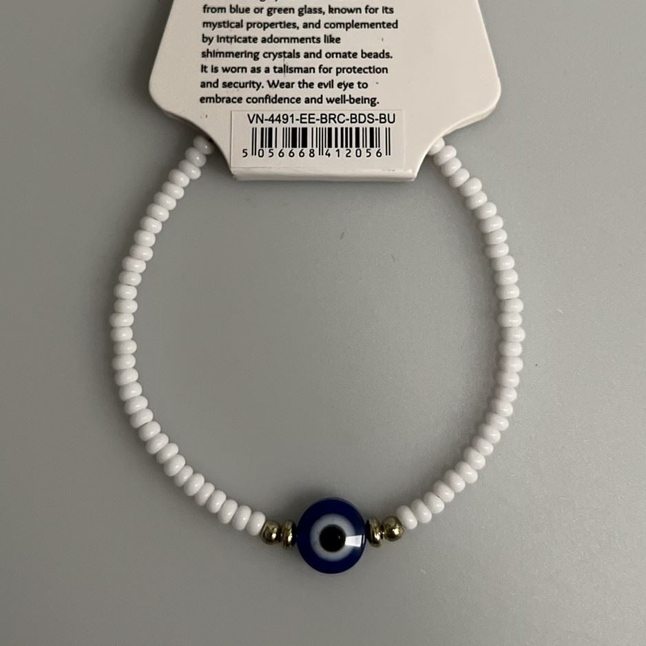 Evil Eye Bracelet with 2 Gold Beads Each Side, (JIT)