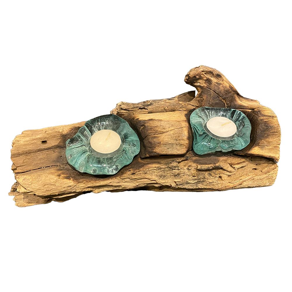 Molten Glass on Balanese Gamal Wood Tealight Holder