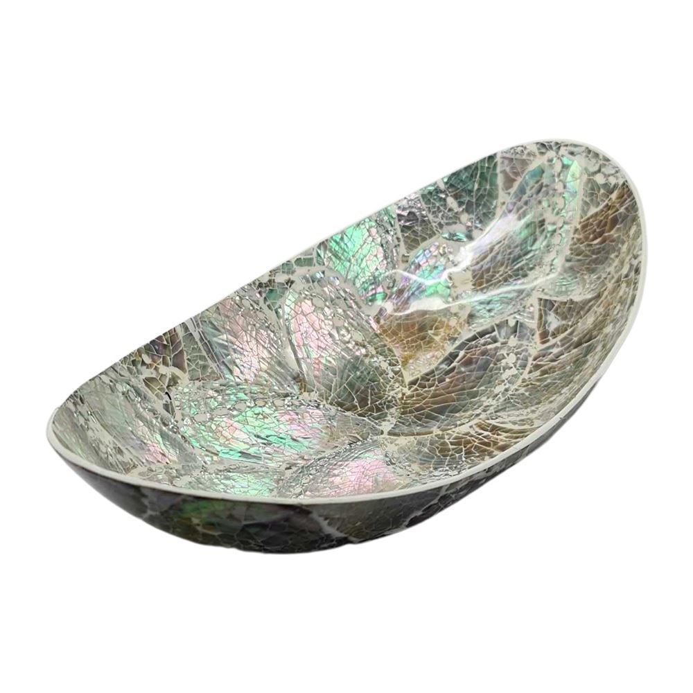 Capiz Inlay Boat-Shaped Bowl, Green/Silver