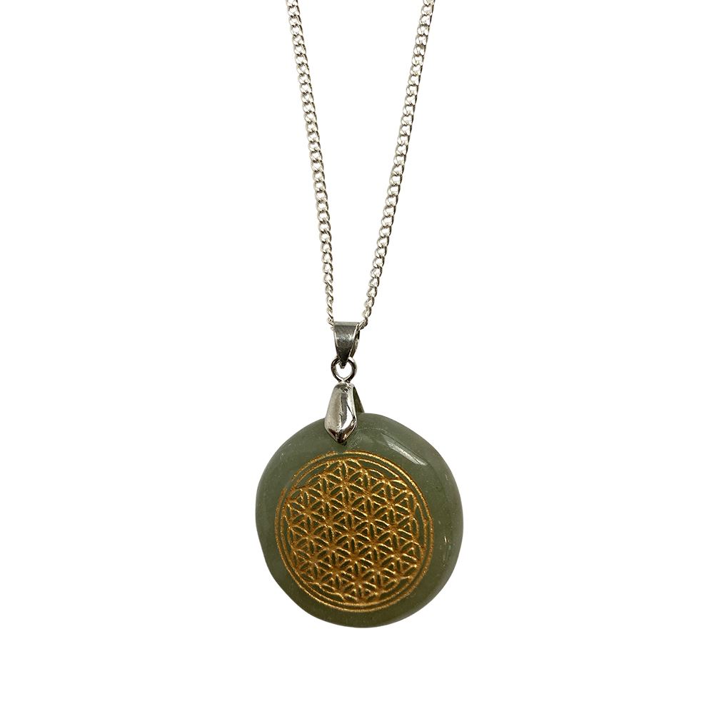 Disc Pendant & Flower of Life Design with Silver Chain