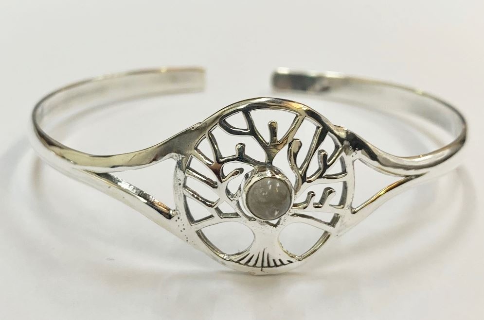 Silver Plated Adjustable Tree of Life Cuff Bangle