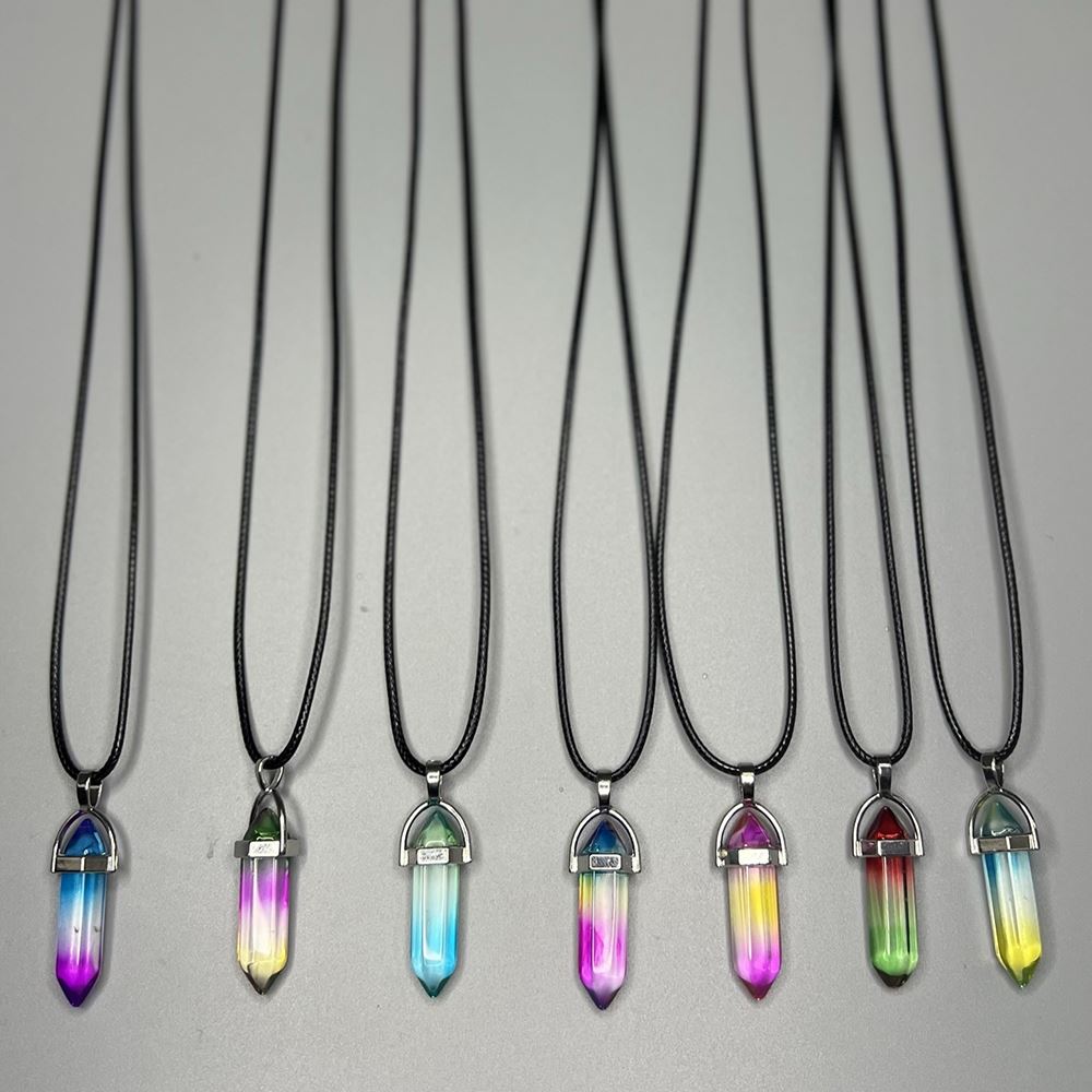 Double Point Pencil Pendant, Black String, Glass