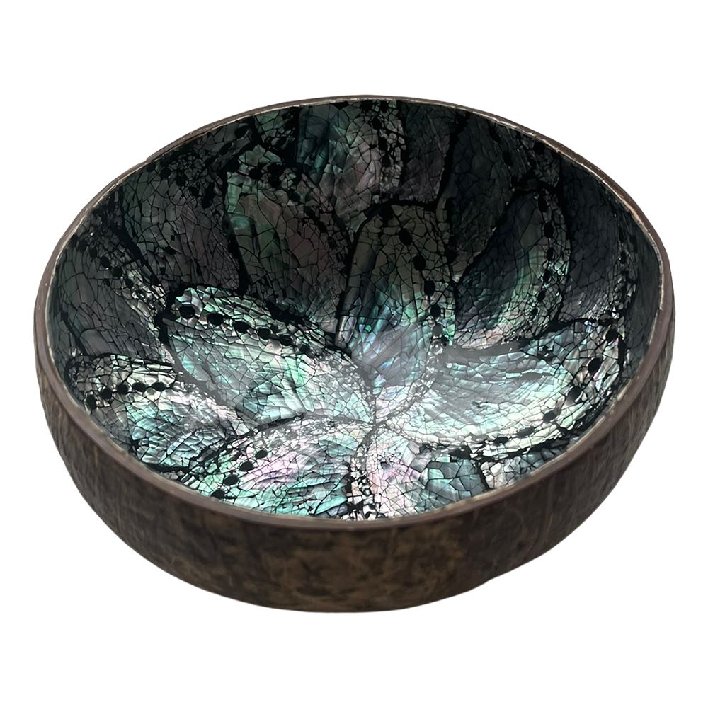 Coconut Shell Bowl with Abalone Inlay,14cm Diameter