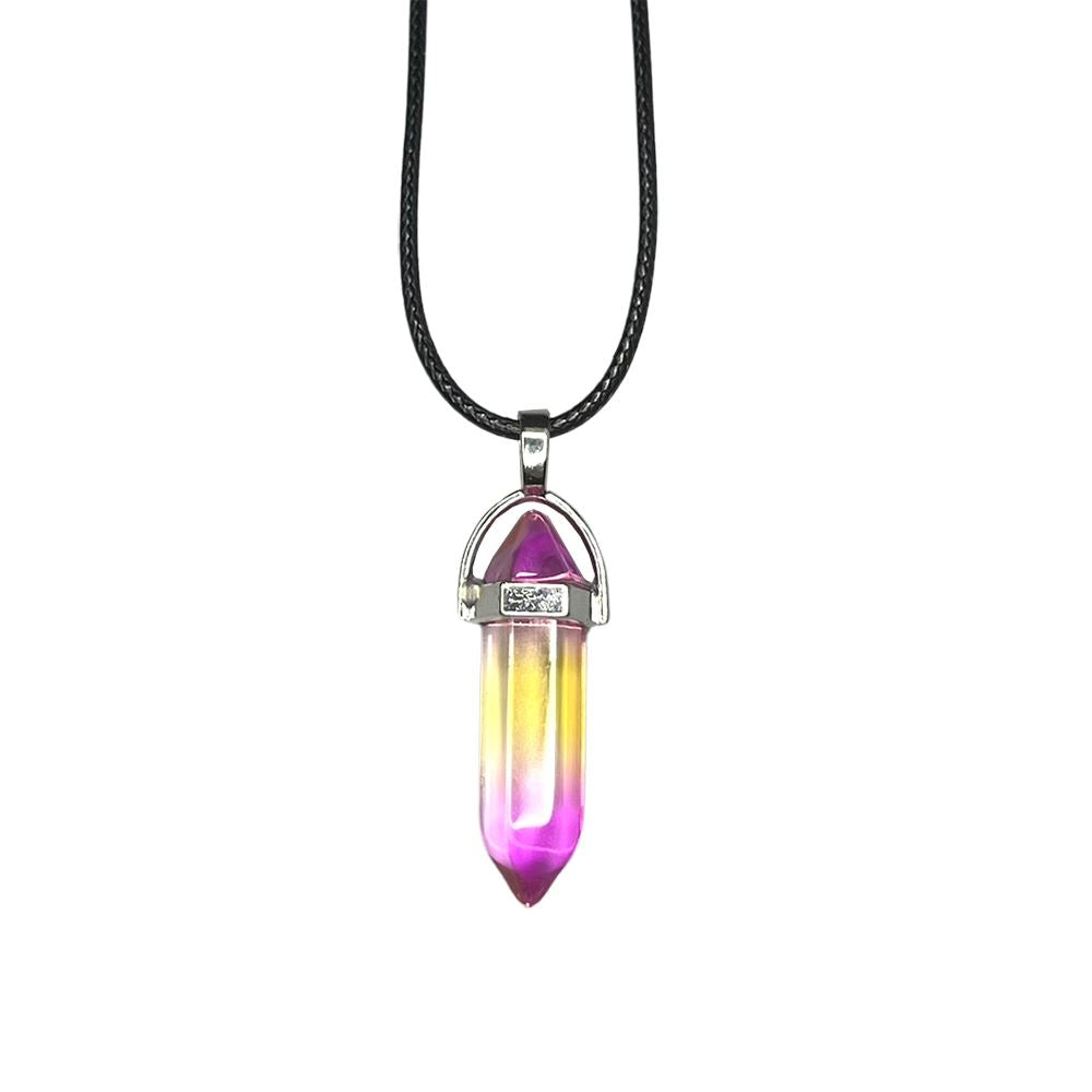 Double Point Pencil Pendant, Black String, Glass