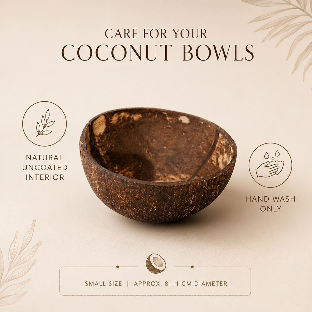 Natural Coconut Shell Bowls, Natural Uncoated Interior Small 8-11cm