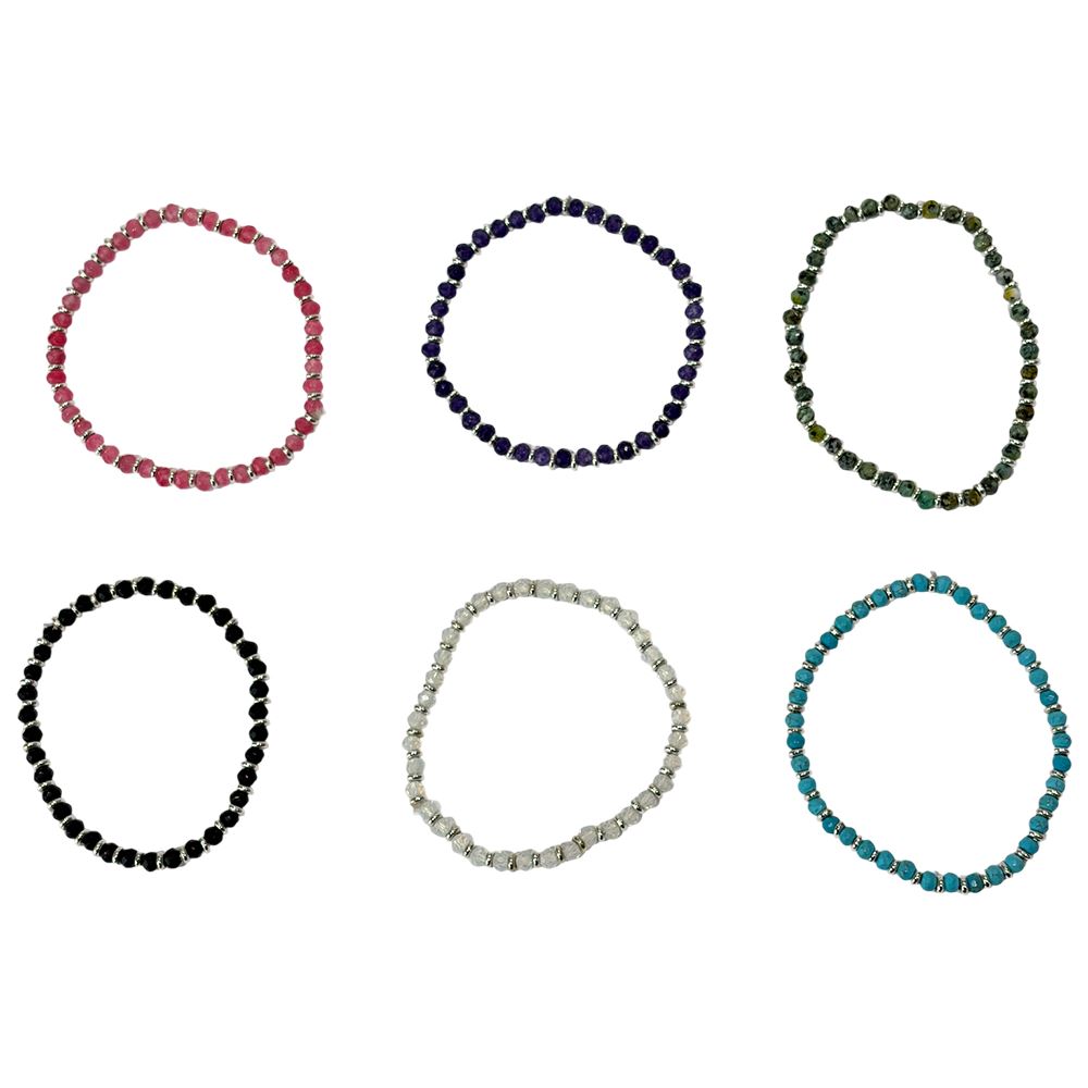 Silver Plated Stretch Bracelet with Gemstones (#19)
