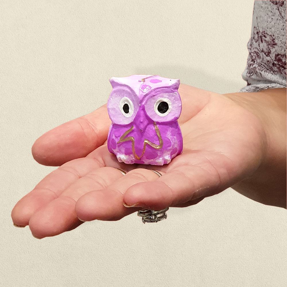 Abstract Owl Carving, Painted - Set of 5, 10 cm