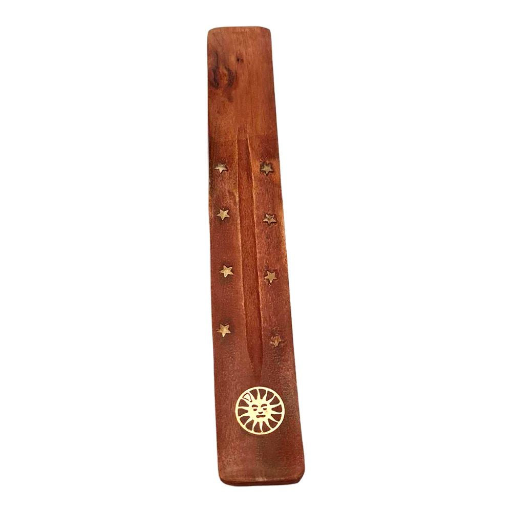 Wooden Incense Holder with Assorted Golden Designs, 25cm
