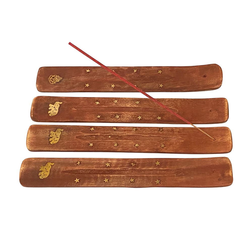 Wooden Incense Holder with Assorted Golden Designs, 25cm