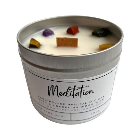 Aluminium Tin Candle, Meditation with 7 Chakra Crystals