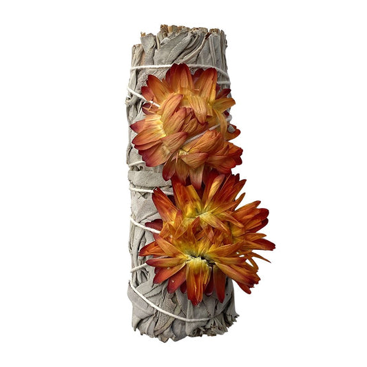 Smudge Stick, White Sage and Orange Sunflower 4"