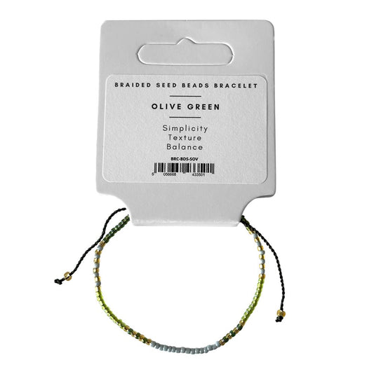 Braided Seed Beads Bracelet, Olive Green