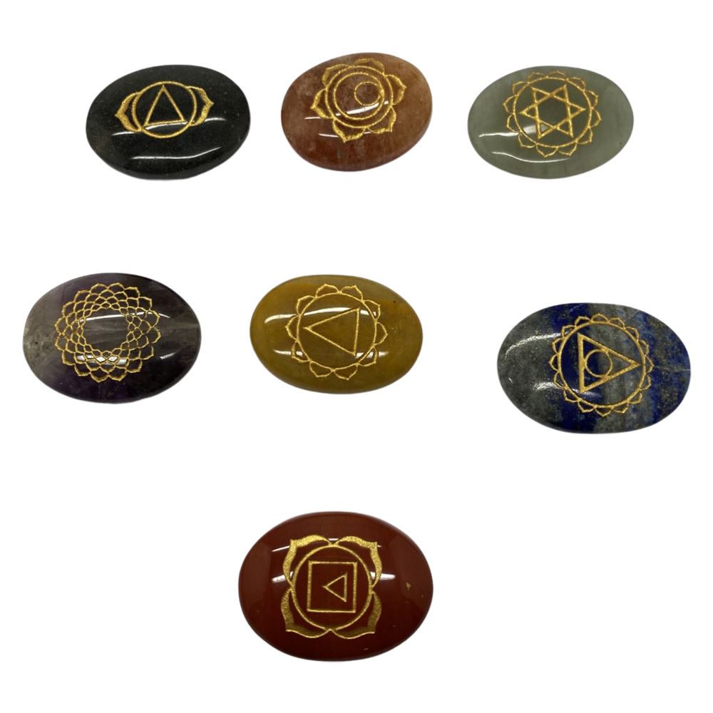 7 Chakra Stone Set with Assorted Wooden Case Design