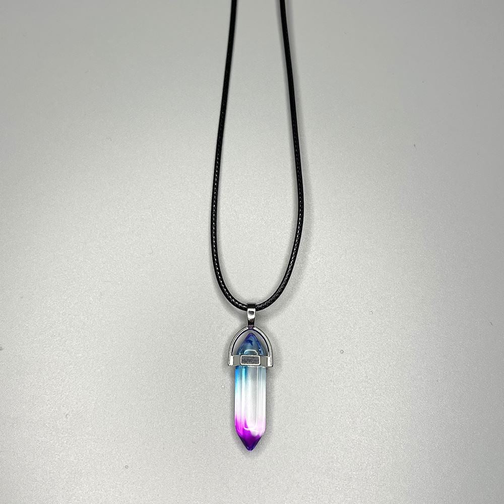 Double Point Pencil Pendant, Black String, Glass