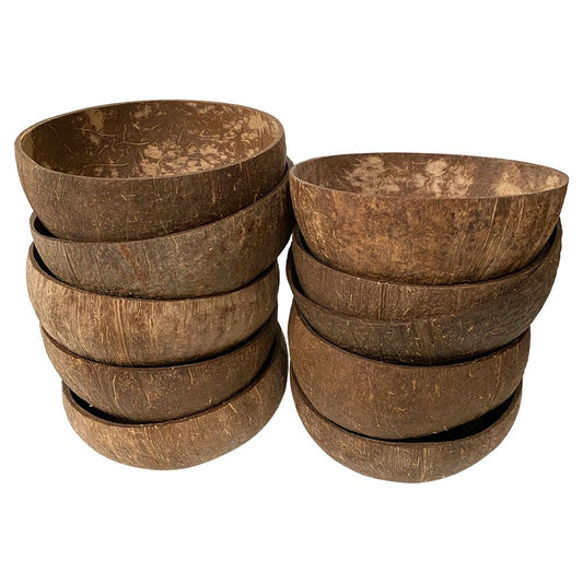 Coconut Bowl, Natural Textured Finish, Large, 13-15cm Diameter, Set of 10