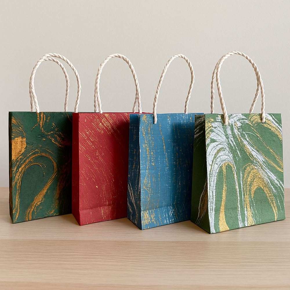 Mulberry Paper Gift Bag, Assorted Luxe Pattern, 15x19x5.5cm, Pack of 10